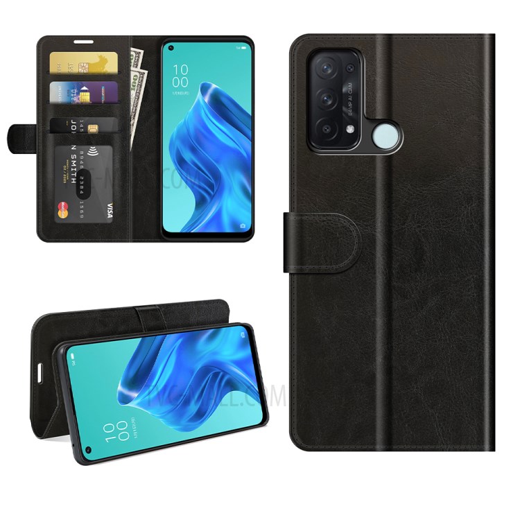 Crazy Horse Texture PU Leather Wallet Stand Case Cover for Oppo Reno5 A - Black-8