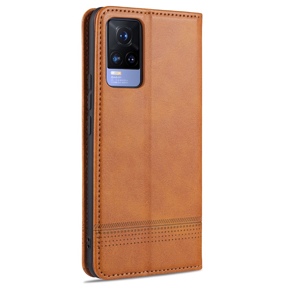 AZNS Auto-absorbed Magnetic Leather Wallet Case Phone Stand Shell for vivo V21e/Y73 (2021) - Brown-3