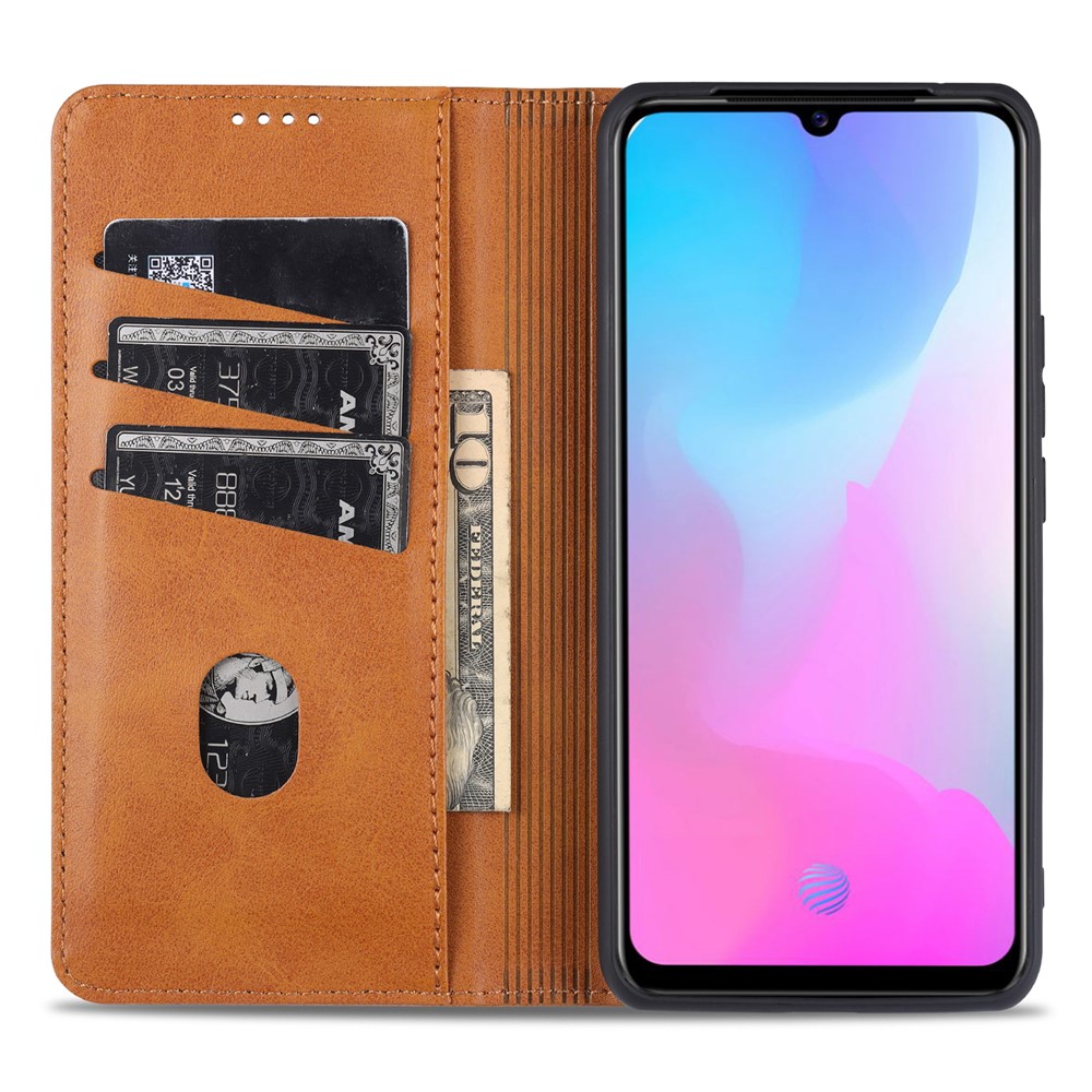 AZNS Auto-absorbed Magnetic Leather Wallet Case Phone Stand Shell for vivo V21e/Y73 (2021) - Brown-5