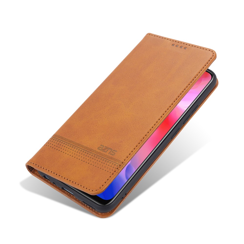 AZNS Auto-absorbed Magnetic Leather Wallet Case Phone Stand Shell for vivo V21e/Y73 (2021) - Brown-7