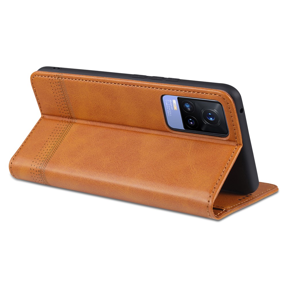 AZNS Auto-absorbed Magnetic Leather Wallet Case Phone Stand Shell for vivo V21e/Y73 (2021) - Brown-8