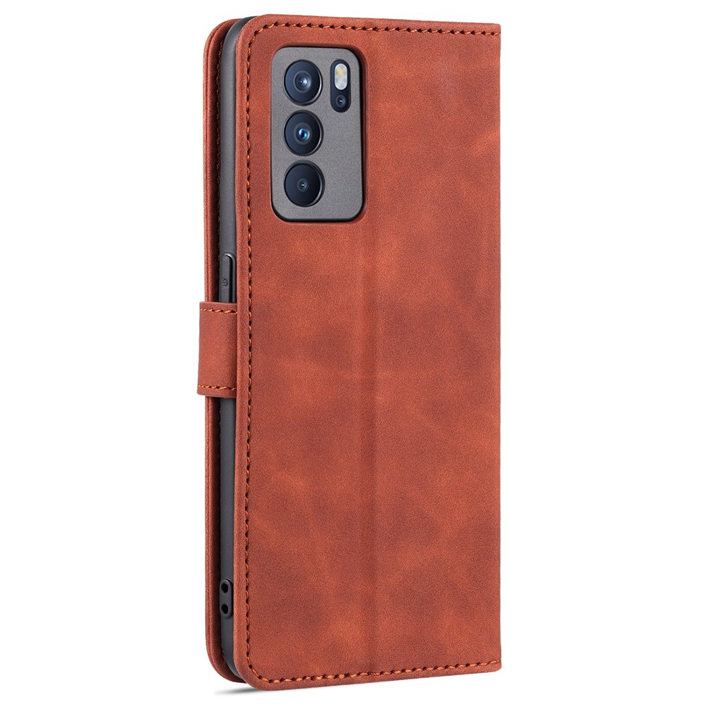 AZNS Well-Selected PU Leather Phone Wallet Case Stand Cover for Oppo Reno6 5G - Brown-3