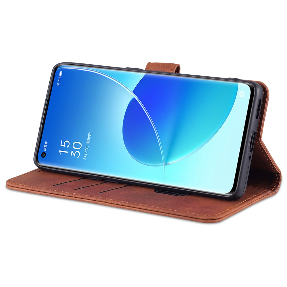 AZNS Well-Selected PU Leather Phone Wallet Case Stand Cover for Oppo Reno6 5G - Brown-4