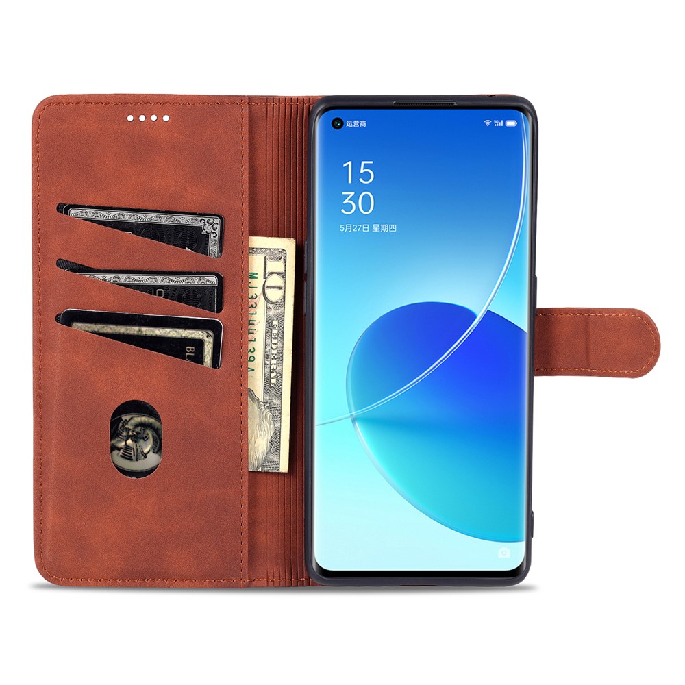 AZNS Well-Selected PU Leather Phone Wallet Case Stand Cover for Oppo Reno6 5G - Brown-5