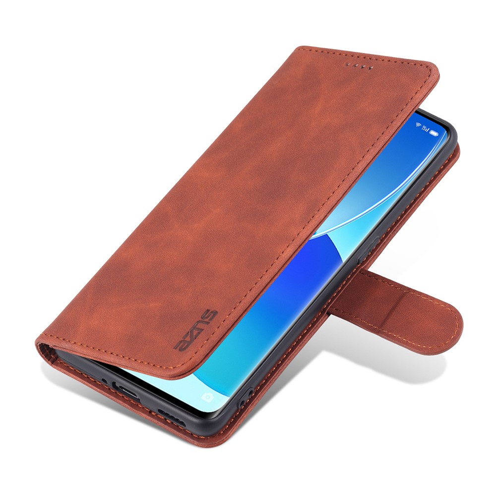 AZNS Well-Selected PU Leather Phone Wallet Case Stand Cover for Oppo Reno6 5G - Brown-7