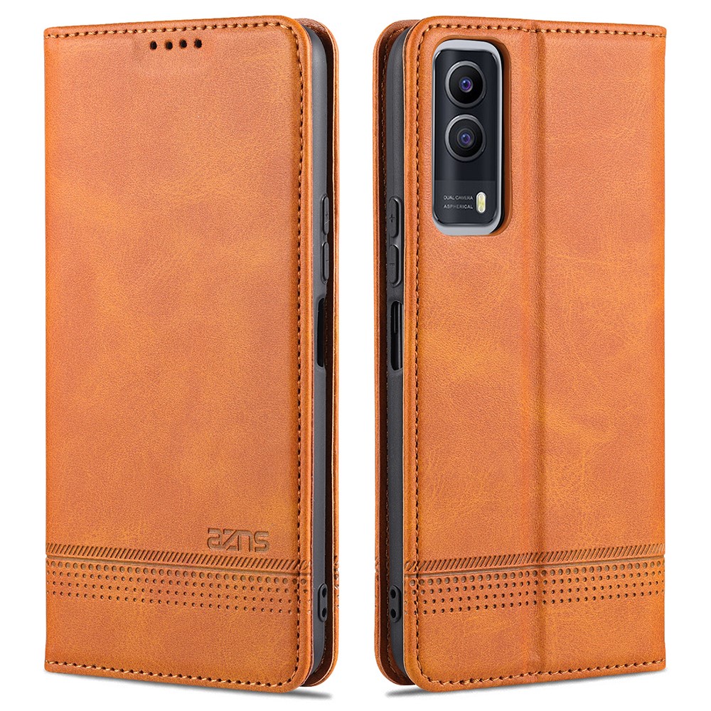 AZNS Auto-absorbed All-inclusive Protection Wallet Case Magnetic Leather Phone Stand Shell for vivo Y53s 5G - Brown-1