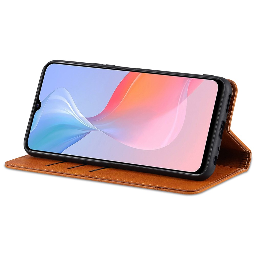 AZNS Auto-absorbed All-inclusive Protection Wallet Case Magnetic Leather Phone Stand Shell for vivo Y53s 5G - Brown-4