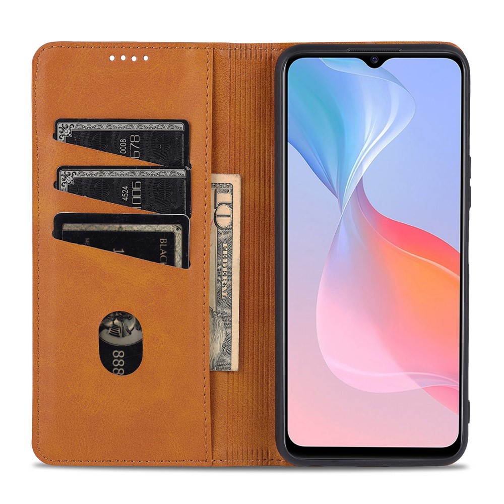 AZNS Auto-absorbed All-inclusive Protection Wallet Case Magnetic Leather Phone Stand Shell for vivo Y53s 5G - Brown-5