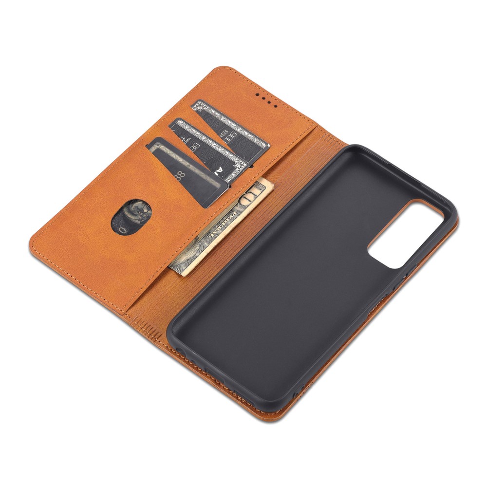 AZNS Auto-absorbed All-inclusive Protection Wallet Case Magnetic Leather Phone Stand Shell for vivo Y53s 5G - Brown-9
