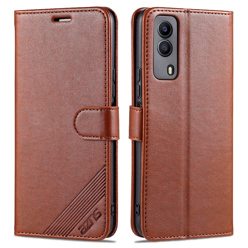 AZNS Wallet Design Full Coverage PU Leather Phone Protective Case with Stand for vivo Y53s 5G - Brown-1