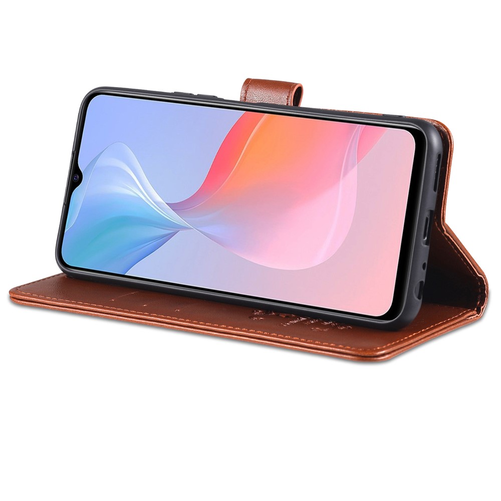 AZNS Wallet Design Full Coverage PU Leather Phone Protective Case with Stand for vivo Y53s 5G - Brown-4