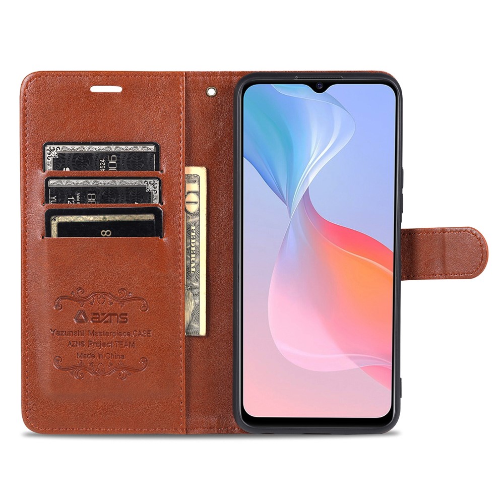 AZNS Wallet Design Full Coverage PU Leather Phone Protective Case with Stand for vivo Y53s 5G - Brown-5