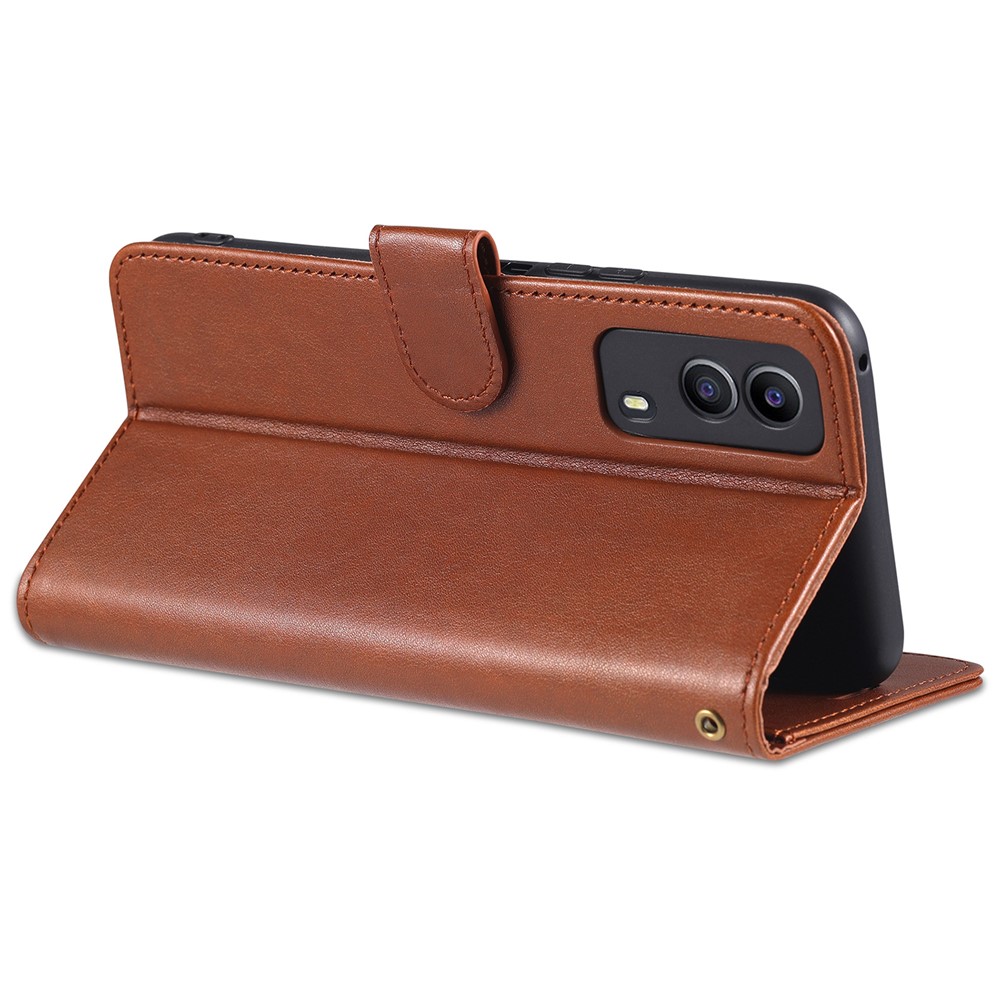 AZNS Wallet Design Full Coverage PU Leather Phone Protective Case with Stand for vivo Y53s 5G - Brown-8