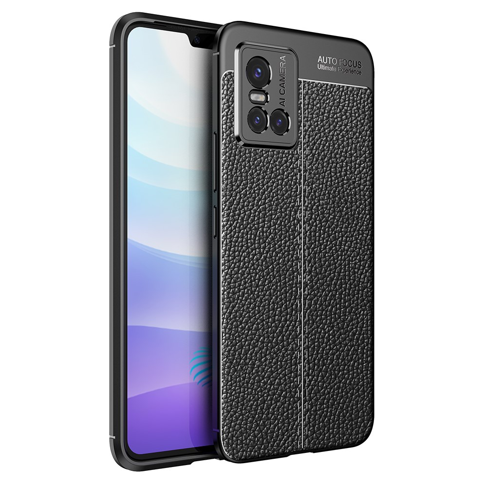 Litchi Texture Flexible TPU Protection Phone Case Cover for vivo S10 - Black-1