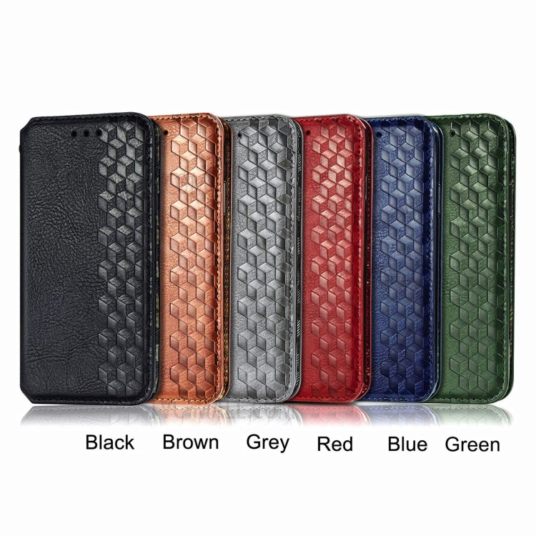 Imprinting Rhombus Wallet Stand Design Auto-absorbed Leather Cover Phone Case for Oppo Reno6 Z - Black-10