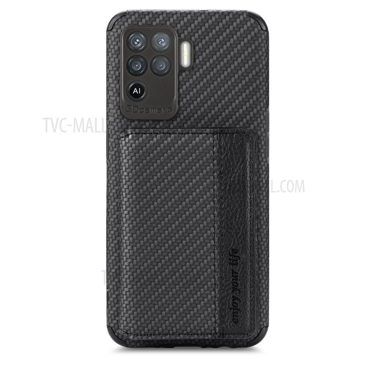 Wallet Design Built-in Magnet Woven Texture Anti-Fall Leather Coated Phone Cover Case with Kickstand for Oppo A94 4G/F19 Pro - Black-2