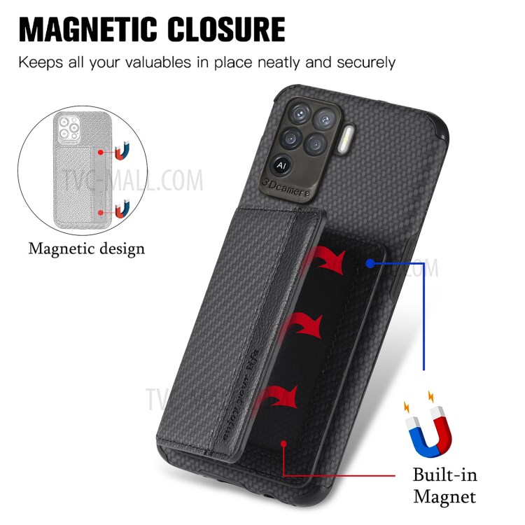 Wallet Design Built-in Magnet Woven Texture Anti-Fall Leather Coated Phone Cover Case with Kickstand for Oppo A94 4G/F19 Pro - Black-5