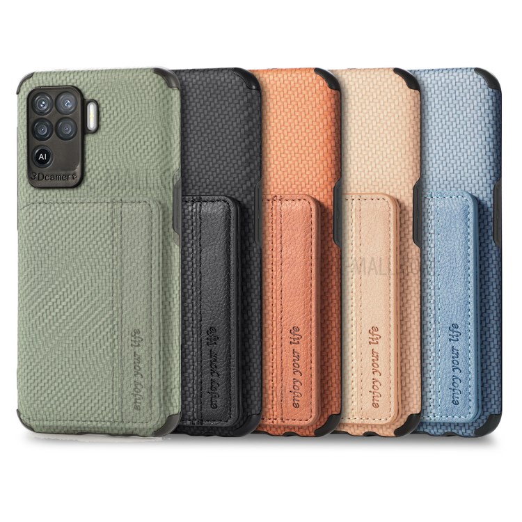 Wallet Design Built-in Magnet Woven Texture Anti-Fall Leather Coated Phone Cover Case with Kickstand for Oppo A94 4G/F19 Pro - Black-7