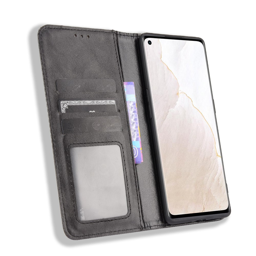 Retro Surface Well-Protected Anti-Drop Auto-Absorbed Leather Phone Wallet Stand Case Cover for Realme GT Explorer Master - Black-4