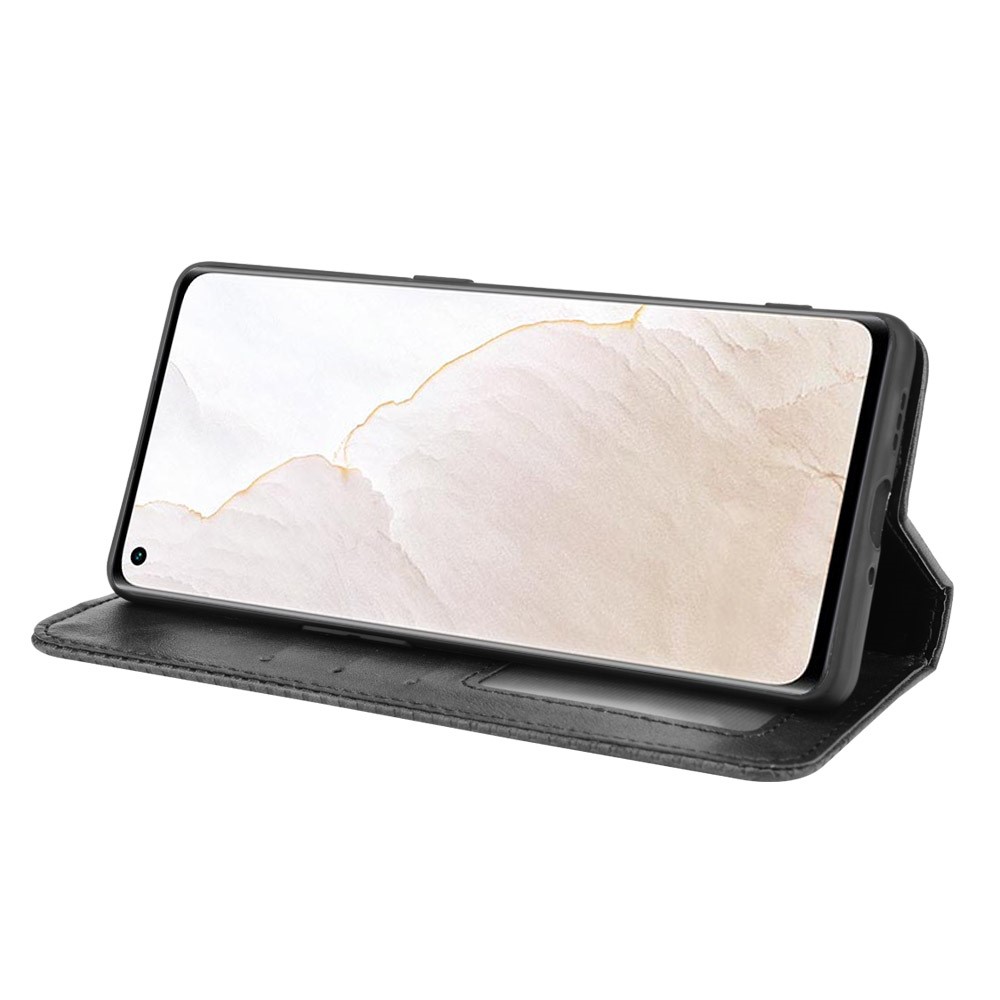 Retro Surface Well-Protected Anti-Drop Auto-Absorbed Leather Phone Wallet Stand Case Cover for Realme GT Explorer Master - Black-5