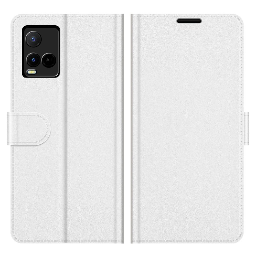Scratch Resistant Stylish Phone Cover Crazy Horse Texture All-Round Protective Leather Wallet Stand Case for vivo Y21 - White-1
