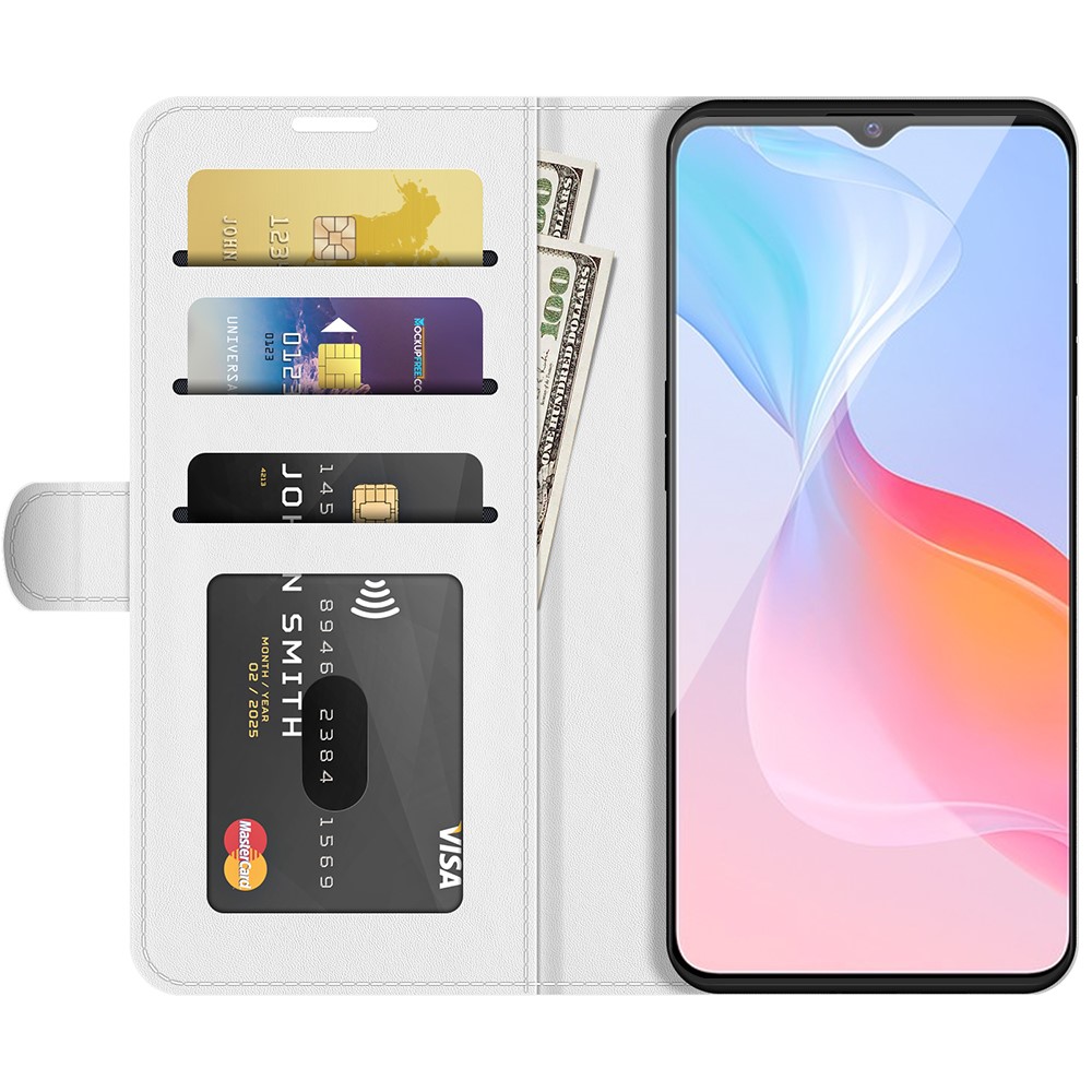 Scratch Resistant Stylish Phone Cover Crazy Horse Texture All-Round Protective Leather Wallet Stand Case for vivo Y21 - White-4