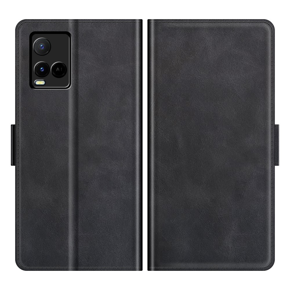 Magnetic Double Clasp Full Protection PU Leather Wallet Stand Phone Cover Case for vivo Y21 - Black-1