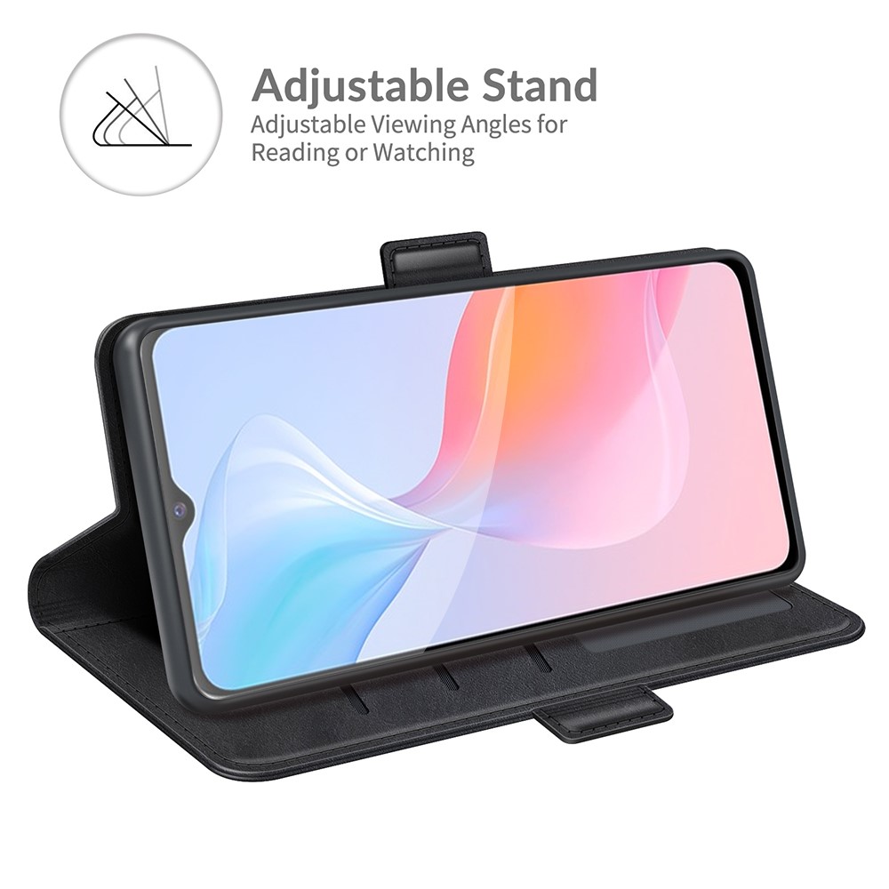 Magnetic Double Clasp Full Protection PU Leather Wallet Stand Phone Cover Case for vivo Y21 - Black-5