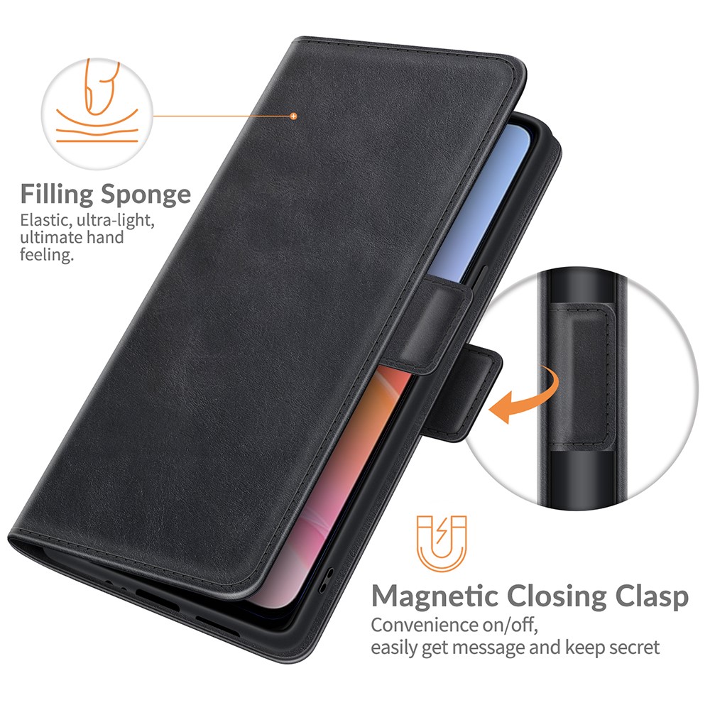 Magnetic Double Clasp Full Protection PU Leather Wallet Stand Phone Cover Case for vivo Y21 - Black-6