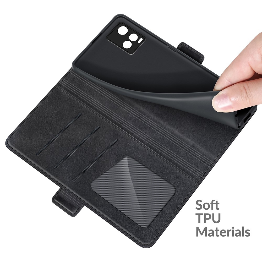 Magnetic Double Clasp Full Protection PU Leather Wallet Stand Phone Cover Case for vivo Y21 - Black-7