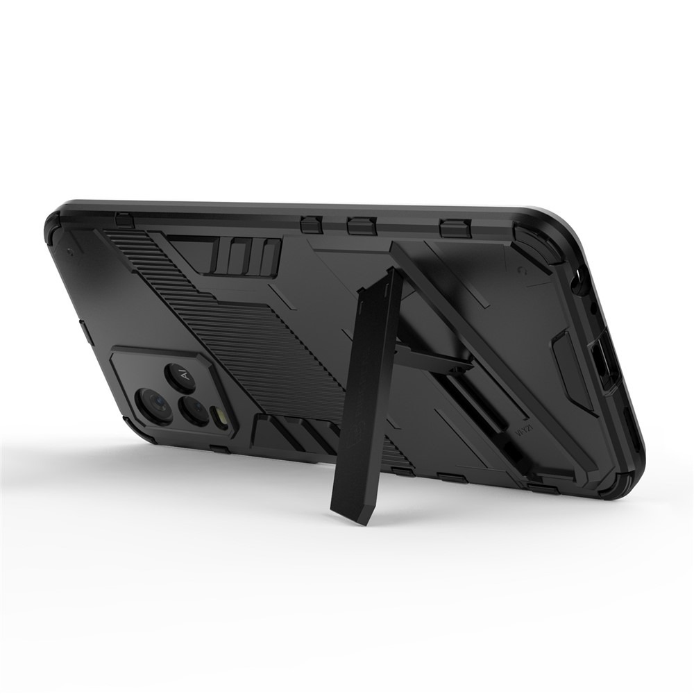 Dual-Layer Shock-Absorption Combo PC + TPU Back Case with Kickstand for vivo Y21 - Black-3