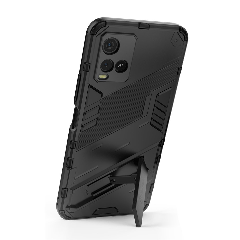 Dual-Layer Shock-Absorption Combo PC + TPU Back Case with Kickstand for vivo Y21 - Black-4