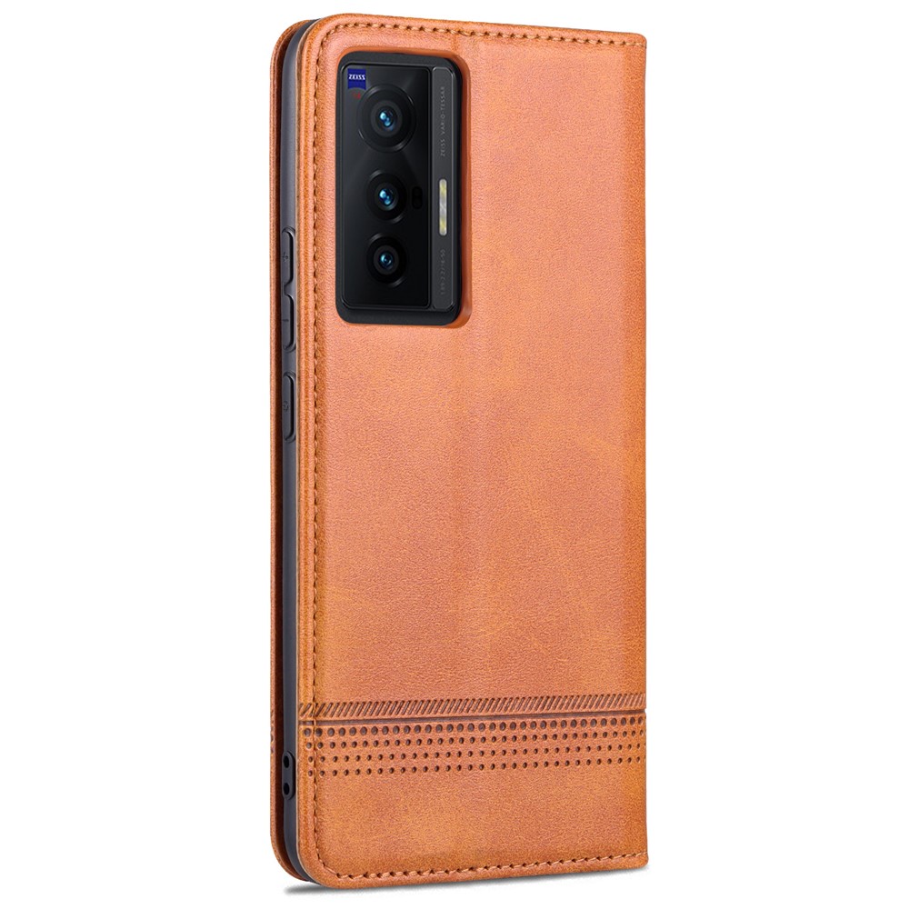 AZNS High-quality Wallet Design PU Leather Shockproof Phone Cover Case for vivo X70 - Brown-3