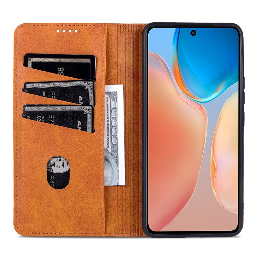 AZNS High-quality Wallet Design PU Leather Shockproof Phone Cover Case for vivo X70 - Brown-4
