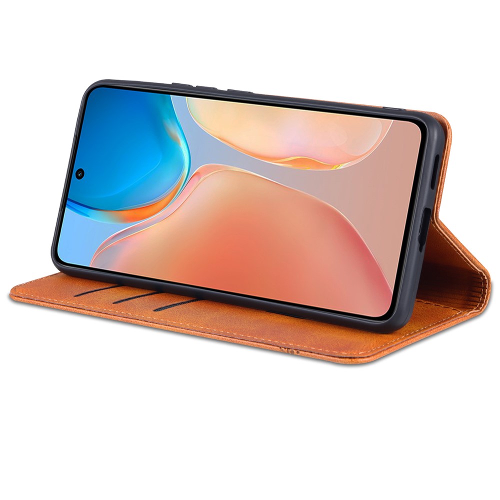 AZNS High-quality Wallet Design PU Leather Shockproof Phone Cover Case for vivo X70 - Brown-5