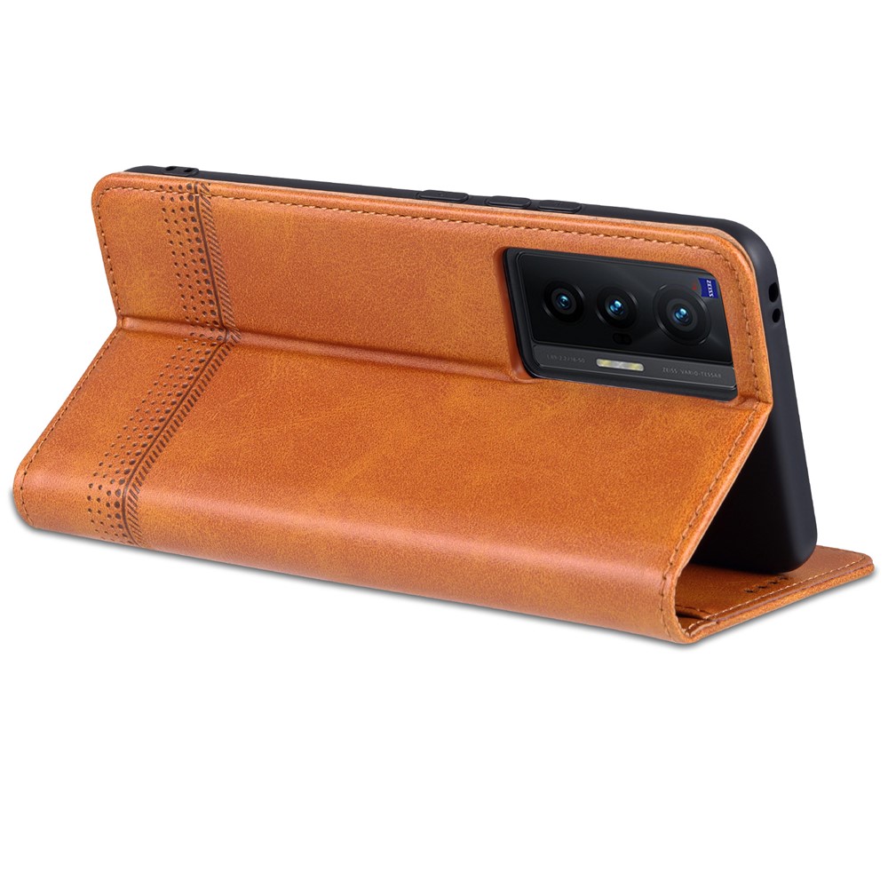 AZNS High-quality Wallet Design PU Leather Shockproof Phone Cover Case for vivo X70 - Brown-6