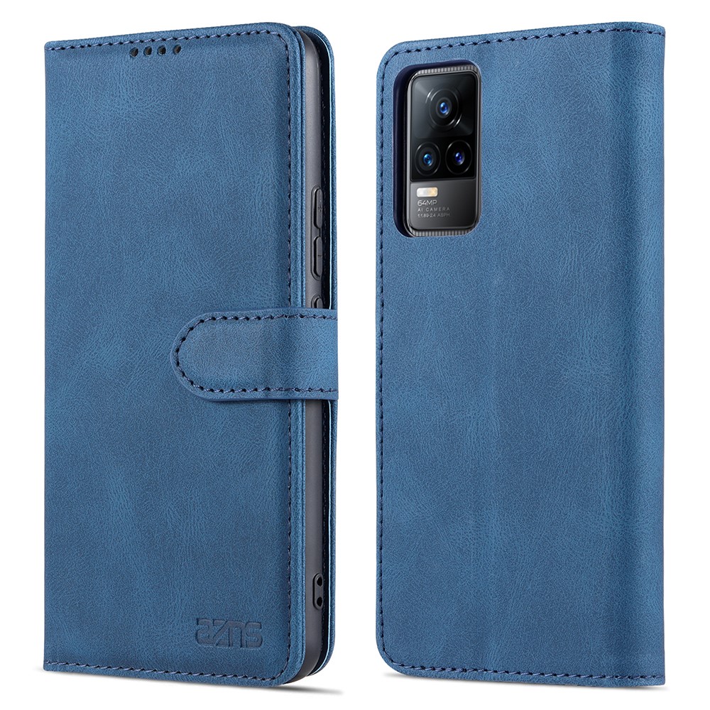 AZNS Anti-Scratch Wallet Design Phone Case Shockproof Flip Phone Cover with Stand for vivo V21e 4G / vivo Y73 - Blue-1