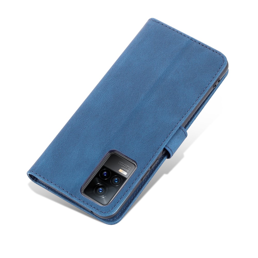 AZNS Anti-Scratch Wallet Design Phone Case Shockproof Flip Phone Cover with Stand for vivo V21e 4G / vivo Y73 - Blue-10