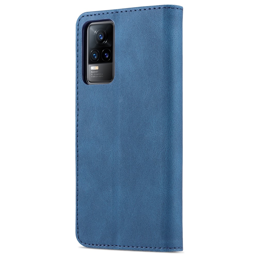 AZNS Anti-Scratch Wallet Design Phone Case Shockproof Flip Phone Cover with Stand for vivo V21e 4G / vivo Y73 - Blue-3