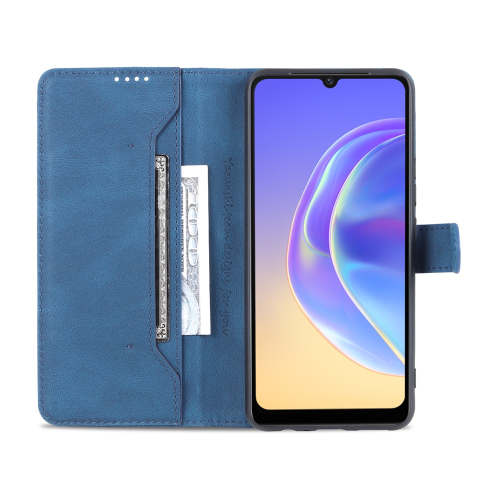 AZNS Anti-Scratch Wallet Design Phone Case Shockproof Flip Phone Cover with Stand for vivo V21e 4G / vivo Y73 - Blue-4