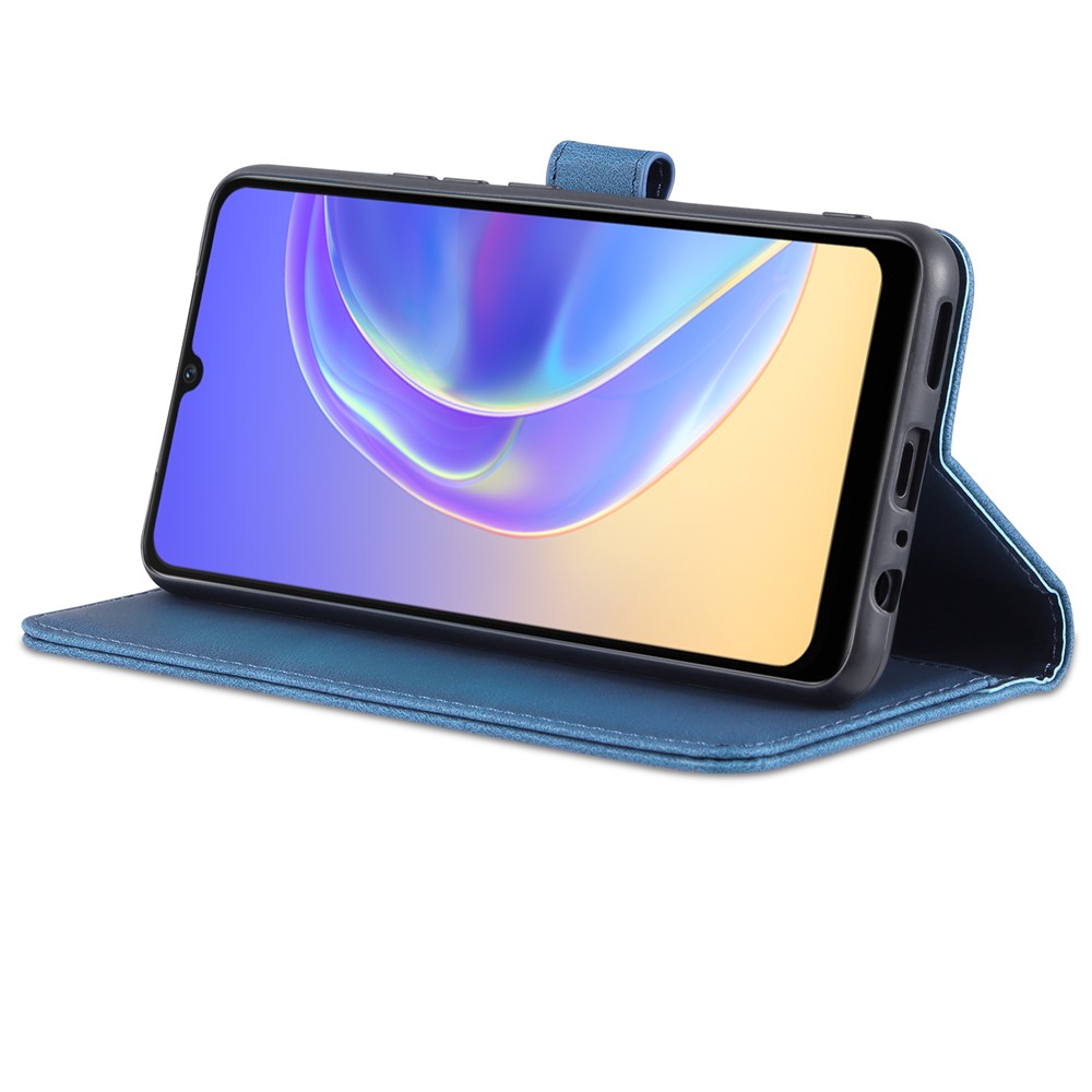 AZNS Anti-Scratch Wallet Design Phone Case Shockproof Flip Phone Cover with Stand for vivo V21e 4G / vivo Y73 - Blue-5