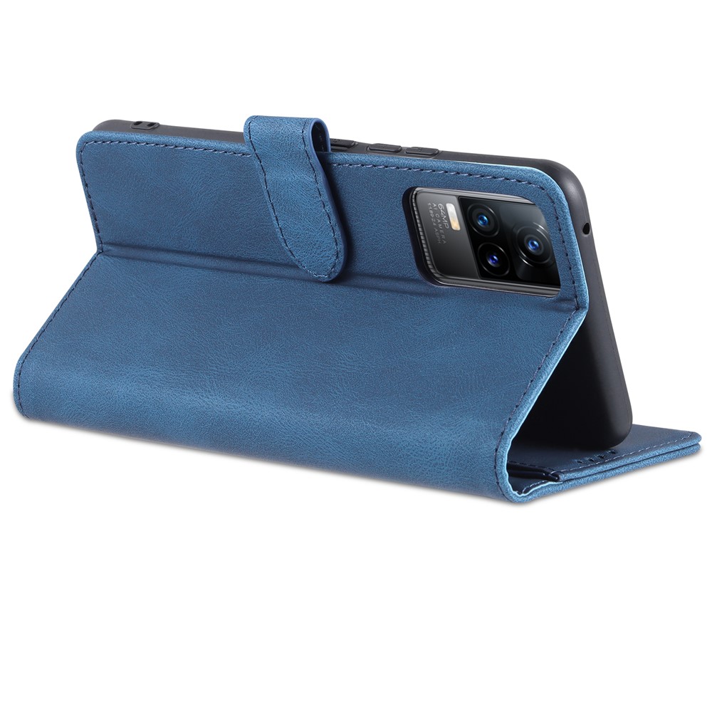 AZNS Anti-Scratch Wallet Design Phone Case Shockproof Flip Phone Cover with Stand for vivo V21e 4G / vivo Y73 - Blue-7