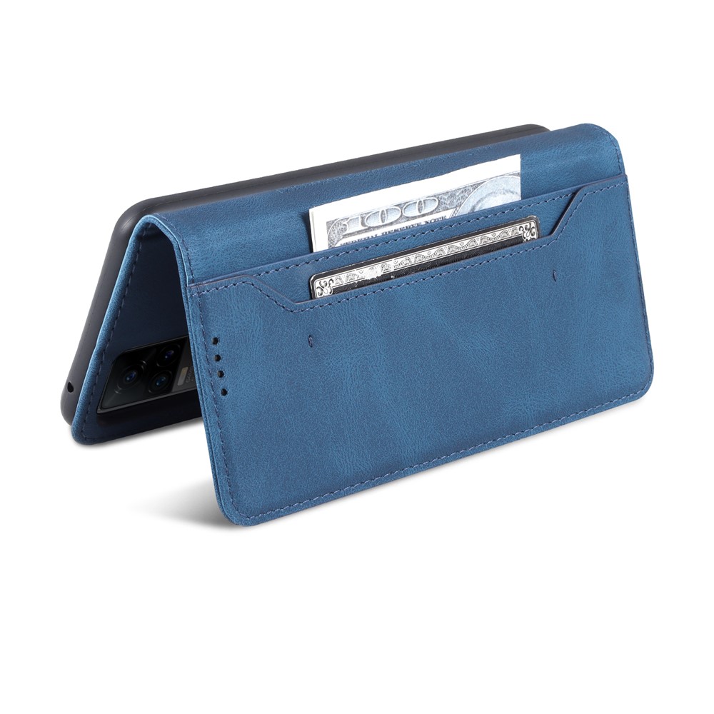 AZNS Anti-Scratch Wallet Design Phone Case Shockproof Flip Phone Cover with Stand for vivo V21e 4G / vivo Y73 - Blue-8