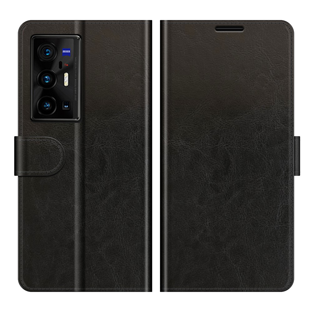 Crazy Horse Texture PU Leather Wallet Folio Flip Stand Magnetic Phone Cover for vivo X70 Pro+ - Black-1