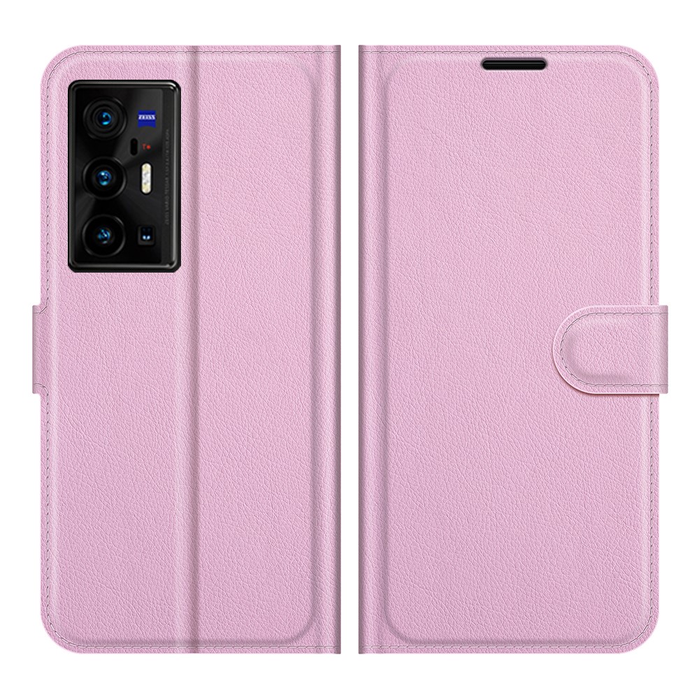 Litchi Texture PU Leather Wallet Case Magnetic Closure Protective Stand Flip Phone Cover for vivo X70 Pro+ - Pink-1