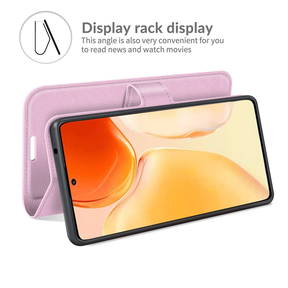 Litchi Texture PU Leather Wallet Case Magnetic Closure Protective Stand Flip Phone Cover for vivo X70 Pro+ - Pink-6