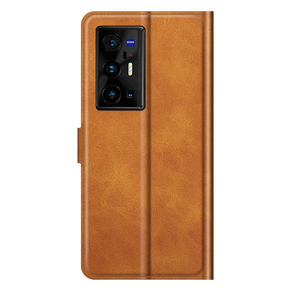 PU Leather Wallet Folio Flip Case Stand Magnetic Shockproof TPU Inner Shell for vivo X70 Pro+ - Brown-3