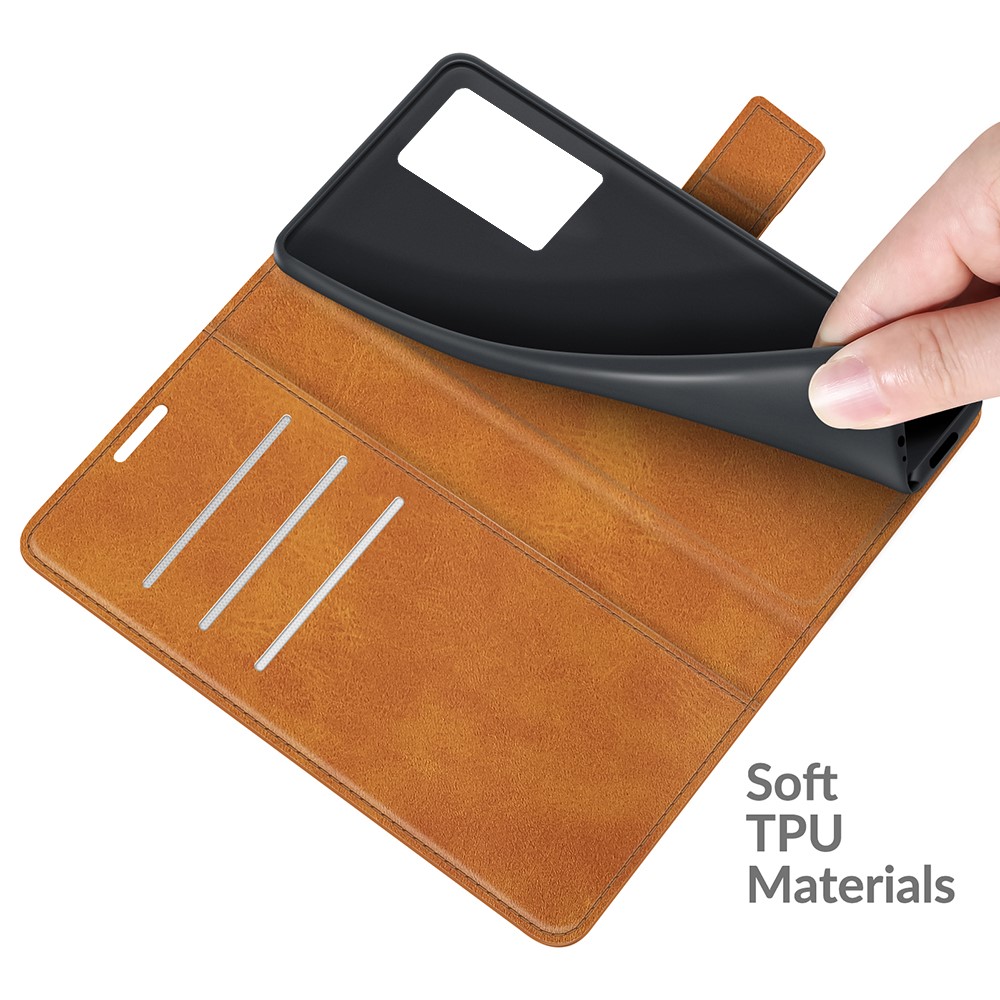 PU Leather Wallet Folio Flip Case Stand Magnetic Shockproof TPU Inner Shell for vivo X70 Pro+ - Brown-7
