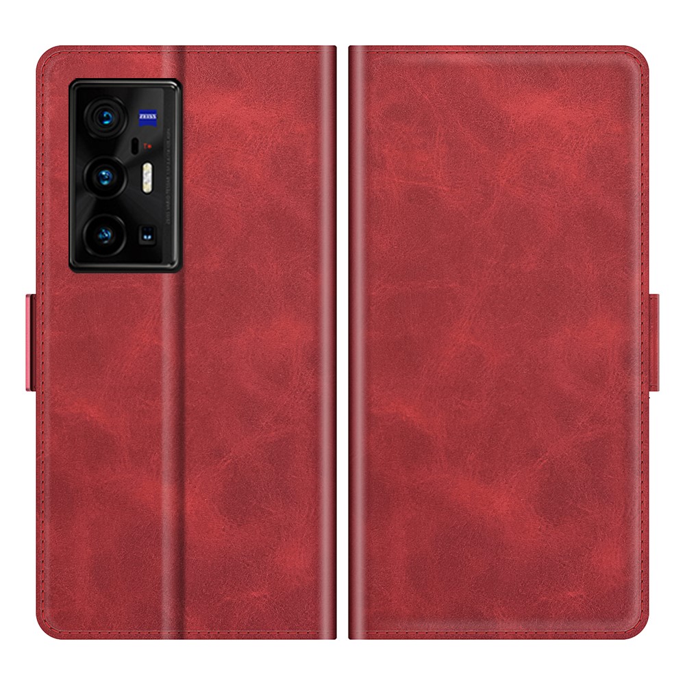 Stand Flip PU Leather Wallet Protective Phone Case with Double Magnetic Clasps for vivo X70 Pro+ - Red-1
