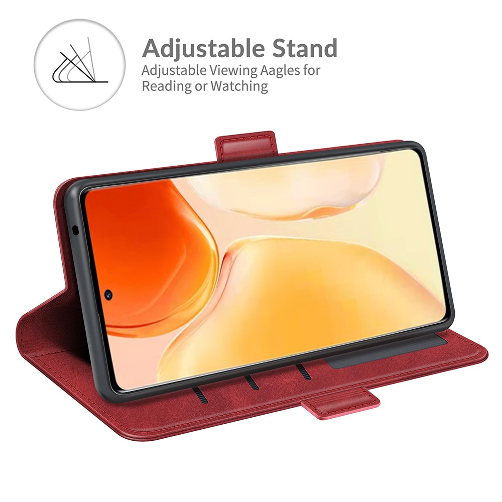 Stand Flip PU Leather Wallet Protective Phone Case with Double Magnetic Clasps for vivo X70 Pro+ - Red-5